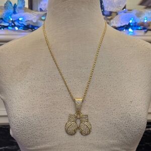 Elegant Gold & Rhinestone Boxing Glove Pendant Necklace